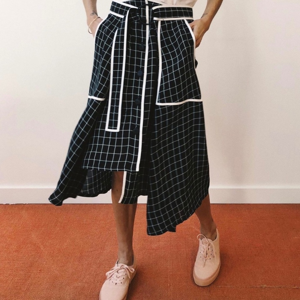 COLOVOS black and white belted asymmetrical Skirt 2
